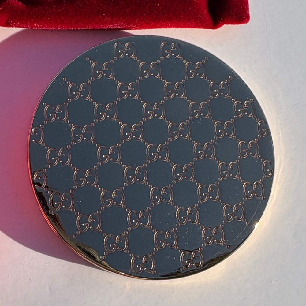 Gucci Double Sided Gold Tone Monogram Compact Mirror - Picture 5 of 8